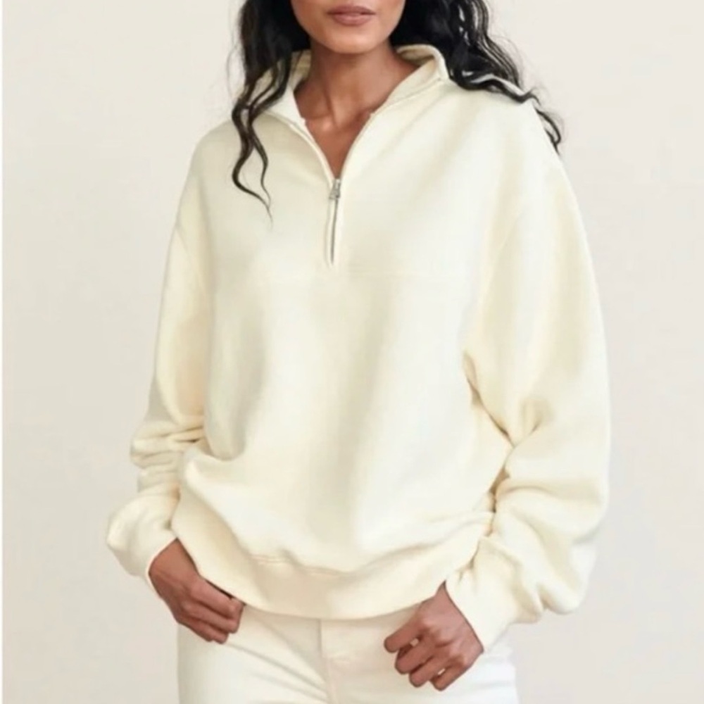 Jenni Kayne Quarter Zip Sweatshirt in Cream Size Small